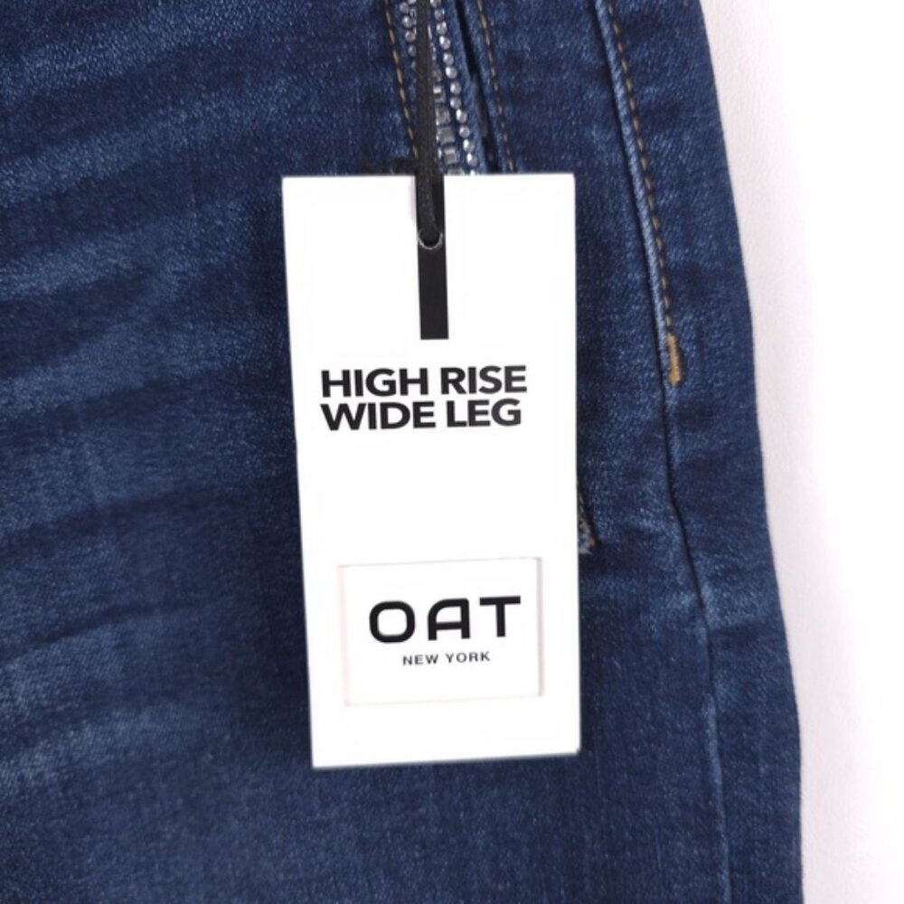 NWT OAT‎ NEW YORK High Rise Wide Leg Rhinestone Pocket Detail Raw Hem Jeans - Picture 13 of 15